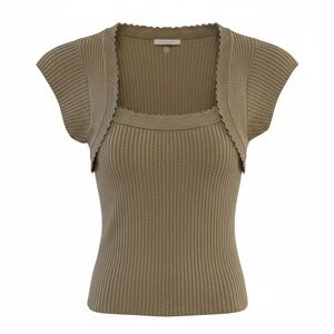 Knits Landing Gold Ribbed Knit Short Sleeve Shrug & Tank Small